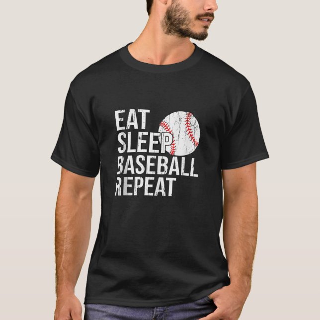 T-shirt Mangez Le Baseball Sleep Cadeaux Répétés Pour Homm (Devant)