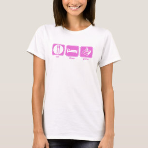 T-shirt mangez le rose de jeu de sommeil