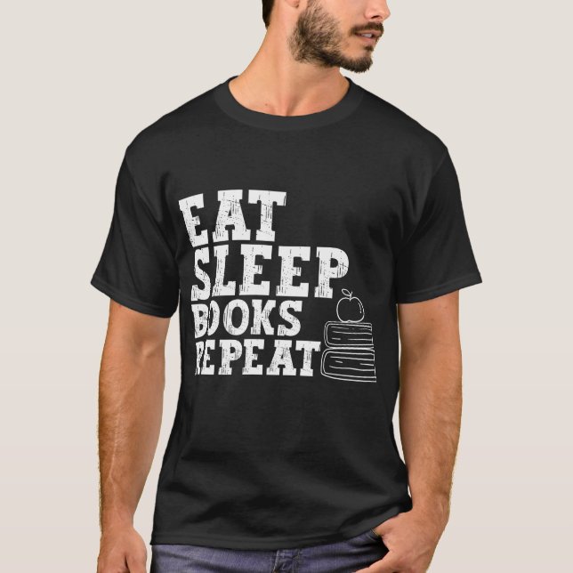 T-shirt Mangez les livres de sommeil répéter, cool graphiq (Devant)