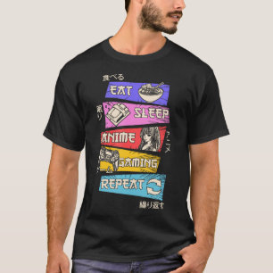T-shirt Mangez Sleep Anime Jeu Répéter Otaku Gamer Japonai