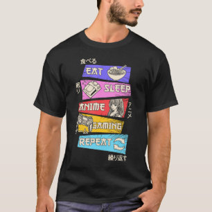 T-shirt Mangez Sleep Anime Jeu Répéter Otaku Gamer Japonai