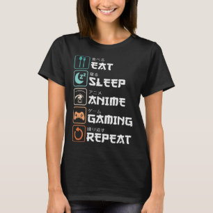 T-shirt Mangez Sleep Anime Jeu Répétez Fun Otaku Gamer