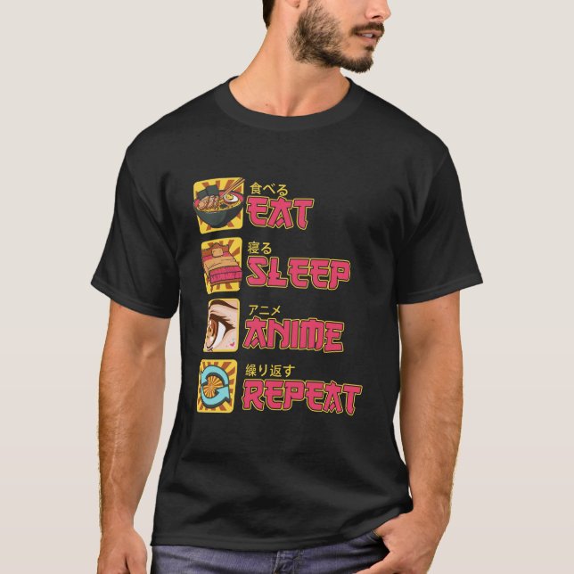 T-shirt Mangez Sleep Anime Répéter Anime Manga Cadeau Fill (Devant)