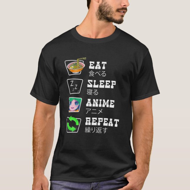 T-shirt Mangez Sleep Anime Répéter Funny Anime Anime Lover (Devant)