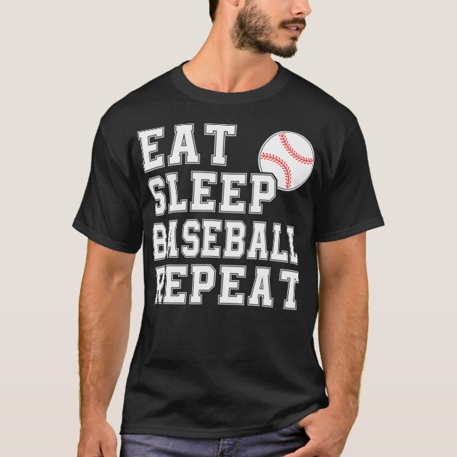 T-shirt Mangez Sleep Baseball Répéter Catcher Pitcher Funn (Devant)