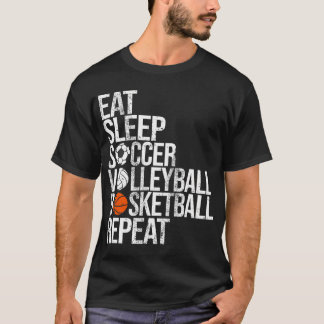 T-shirt Mangez Sleep Football Volleyball Basketball Répéte