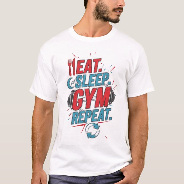 T-shirt Mangez Sleep Gym Répéter Fitness Motivation (Devant)