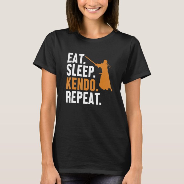T-shirt Mangez Sleep Kendo Répéter Kata Kenjusu Shinai Sam (Devant)