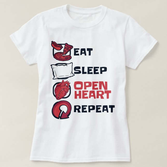 T-shirt Mangez Sleep Open Heart Répéter Catheter Open Hear (Design devant)