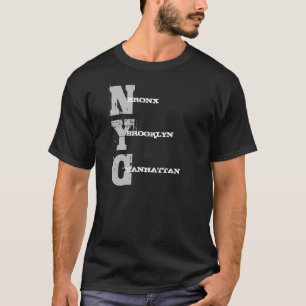 T-shirt Manhattan Bronx Brooklyn Nyc Texte Modèle noir