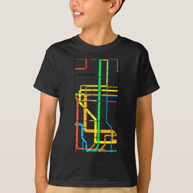 T-shirt Manhattan New York Nyc Subway Map Retro Rail Trans (Devant)