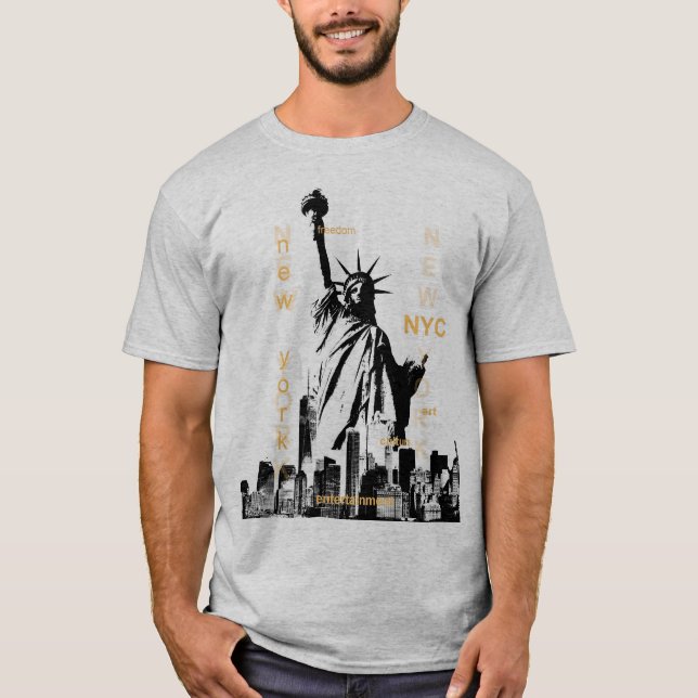 T-shirt Manhattan Nyc Liberty Statue Mens Grey Modèle (Devant)