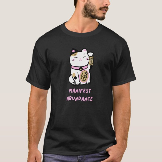 T-shirt Manifest Abundance Lucky Cat Manifestation Pink   (Devant)