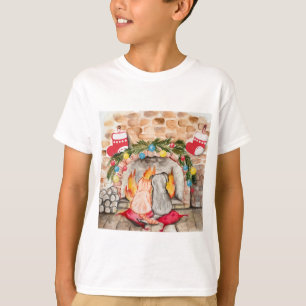 T-shirt Manoir de Noël confortable avec chien et chat