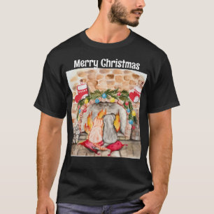 T-shirt Manoir de Noël confortable avec chien et chat