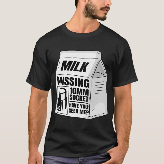 T-shirt Manquant 10mm Socket Lait Carton Funny Car Mécaniq (Devant)