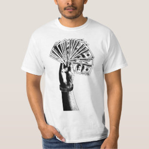 T-shirt Mans main Holding 100 dollars Bills argent argent 
