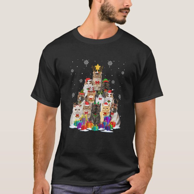 T-shirt Manteau Exotique Chat de Noël Arbre de Noël Chat N (Devant)