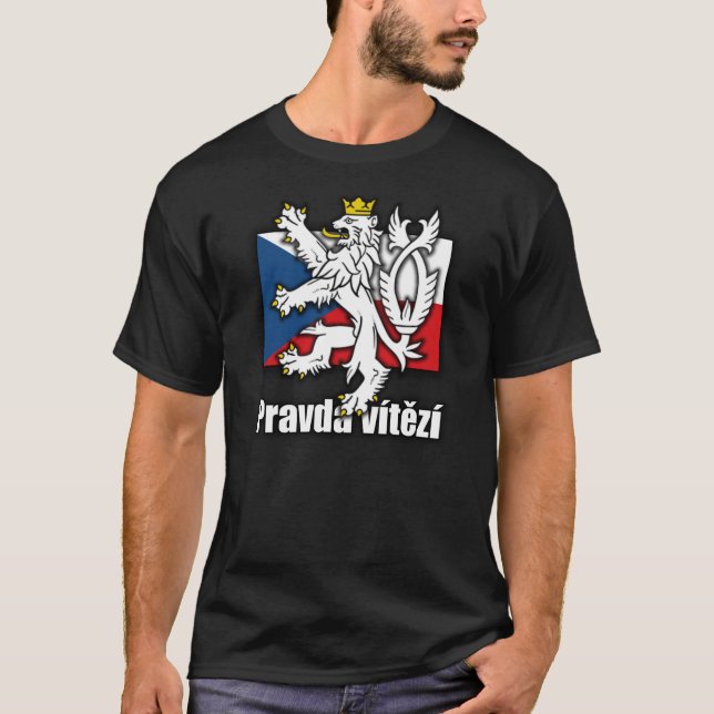 T-shirt Manteau tchèque de lion de drapeau de bras (Devant)
