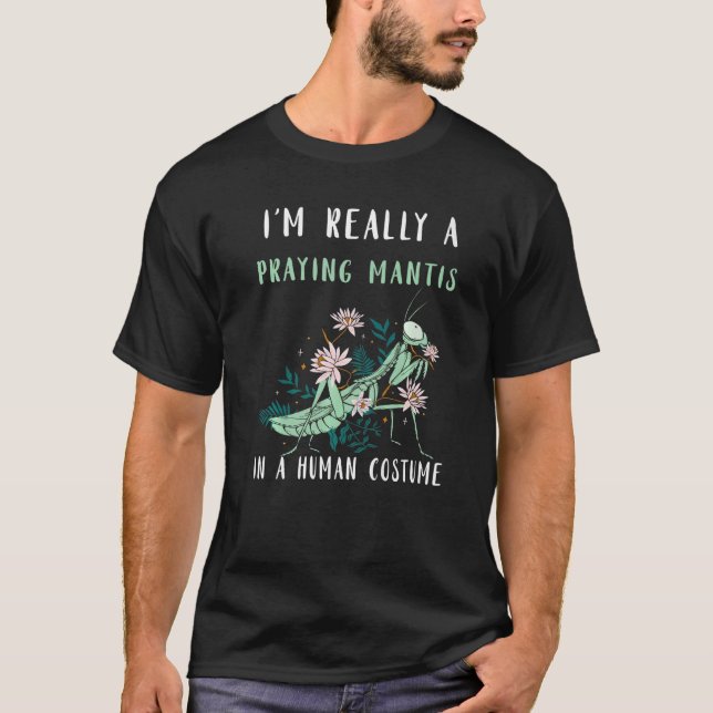 T-shirt Mantis De Prière En Costume Humain D'Insecte Verte (Devant)