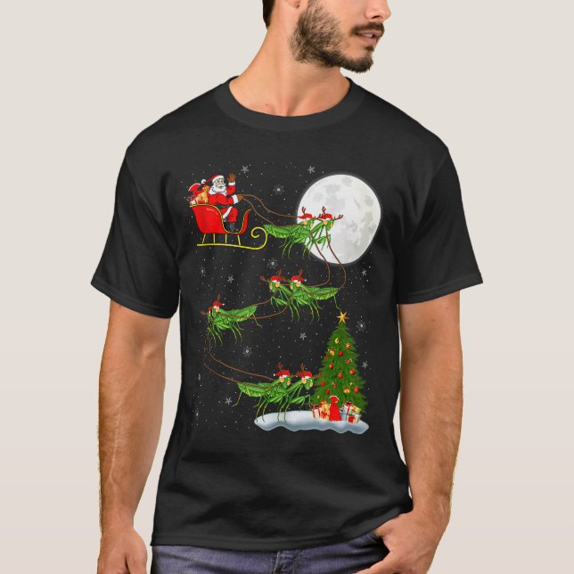 T-shirt Mantis Insect Santa Sleigh Flying Funny Magical Ch (Devant)
