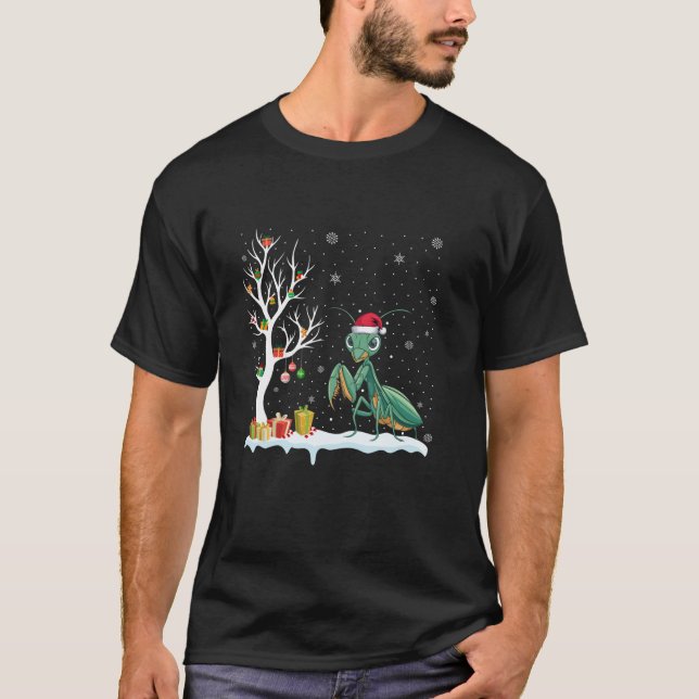 T-shirt Mantis Santa Hat Festif Arbre Lumière Noël Paja (Devant)
