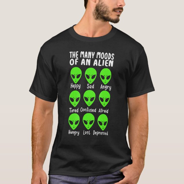 T-shirt Many Moods Of Alien Outer Space Aliens (Devant)