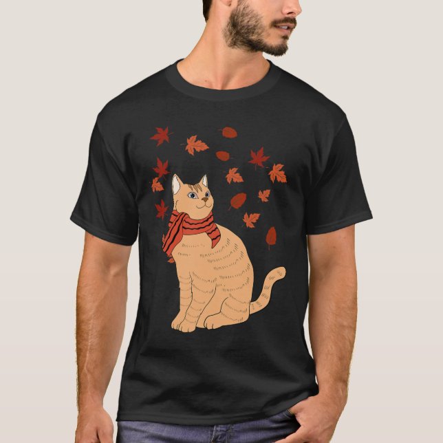 T-shirt Maple Cat Leaf Automne Bonjour Automne Automne Fun (Devant)
