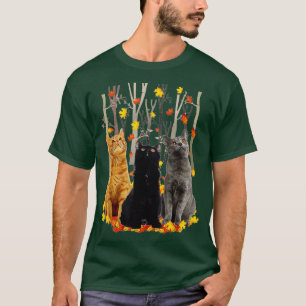 T-shirt Maple Cat Leaf Fall Tee Automne Saison Funny Kitty