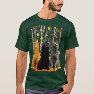 T-shirt Maple Cat Leaf Fall Tee Automne Saison Funny Kitty