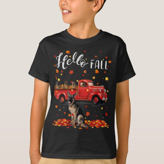 T-shirt Maple German Shepherd Leaf Automne Automne Rouge T (Devant)