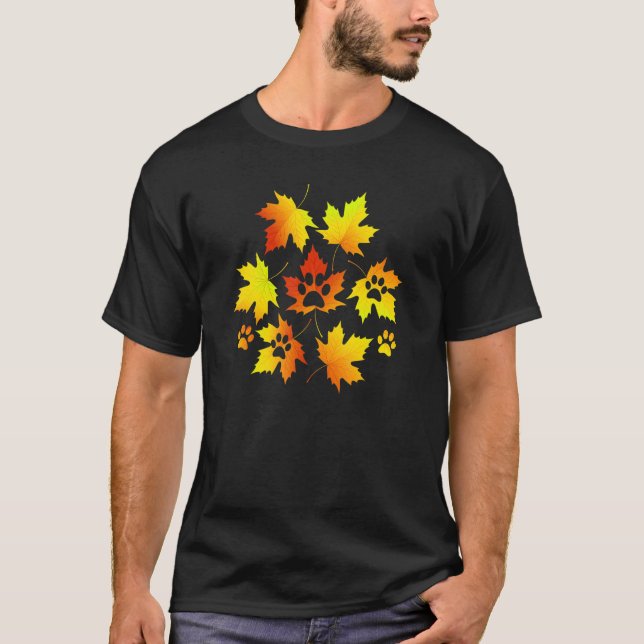 T-shirt Maple Leaf Flying Paw Dog Leaves Automne Saison Co (Devant)