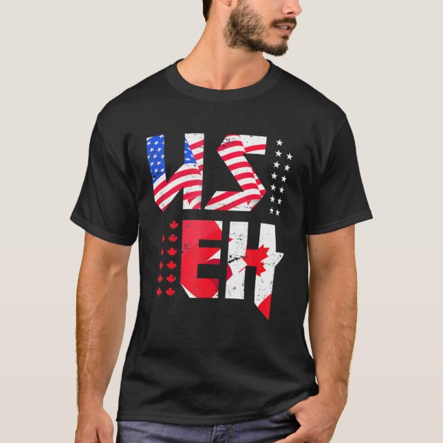 T-shirt Maple Leaf Us Drapeau Canadian American Pride Useh (Devant)