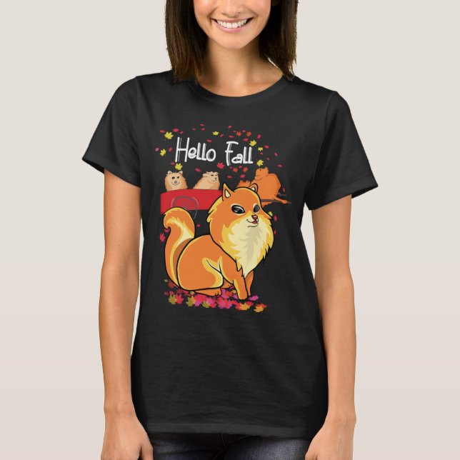 T-shirt Maple Pomeranian Amoureux de les chiens Feuille Ca (Devant)