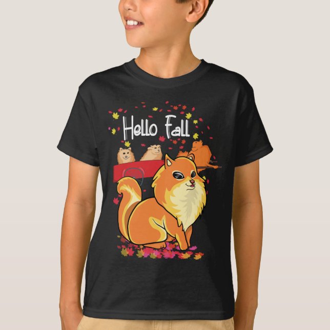 T-shirt Maple Pomeranian Amoureux de les chiens Feuille Ca (Devant)