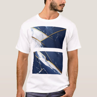 T-shirt Marbre géométrique bleu marine et or de luxe