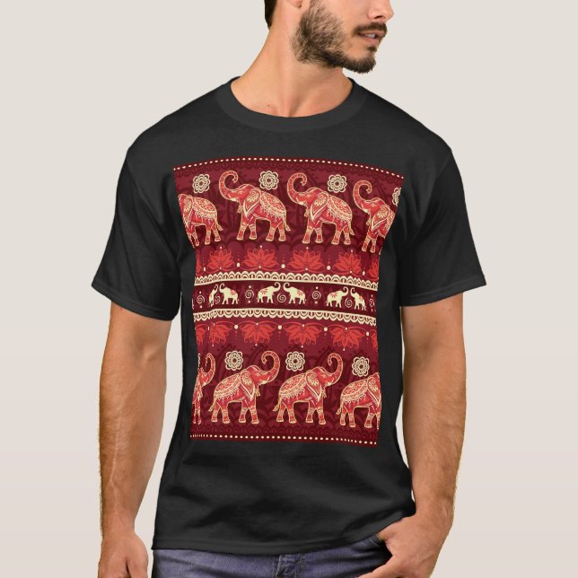 T-shirt Marche des éléphants : Jouer Motif sans couture. (Devant)