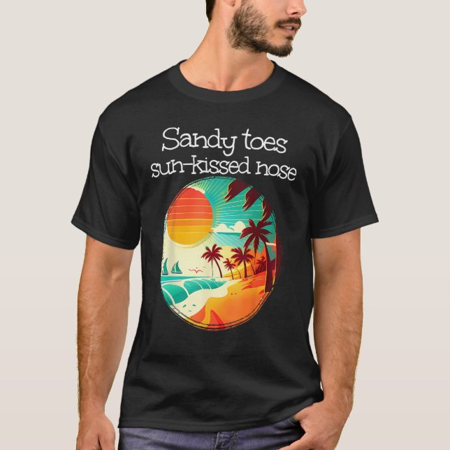 T-shirt Marcher en mer avec des orteils de sable et le nez (Devant)