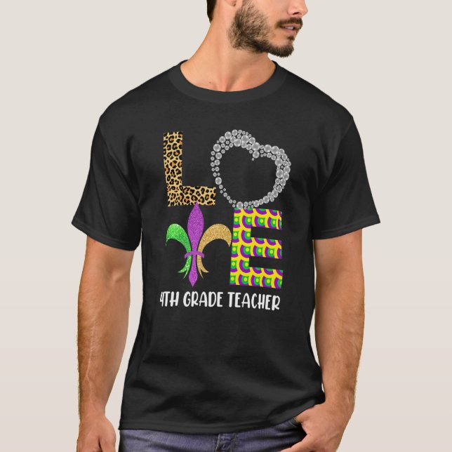 T-shirt Mardi Gras 4e année Enseignant perles Masque Feath (Devant)