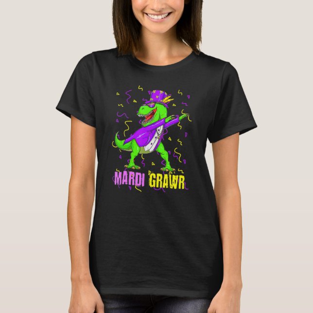T-shirt Mardi Gras Dabbing T Rex Dinosaur Funny Carnival M (Devant)