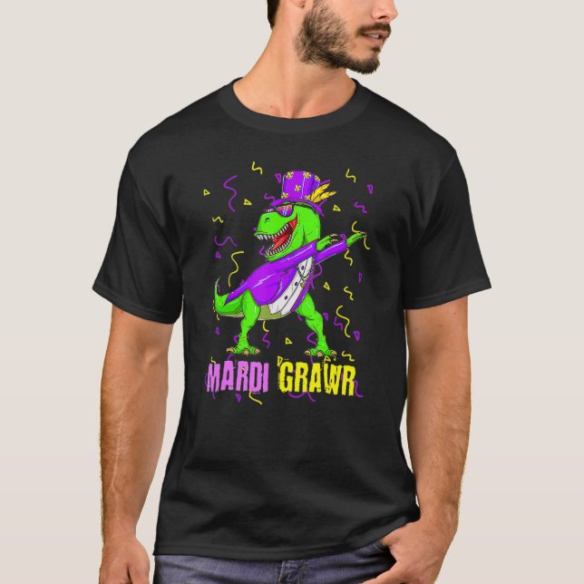 T-shirt Mardi Gras Dabbing T Rex Dinosaur Funny Carnival M (Devant)