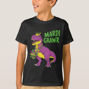 T-shirt Mardi Gras Dinosaur T-rex Mardi Grawer Pour Enfant