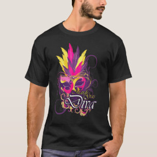 T-shirt Mardi Gras Diva Masque de plumes rose violet