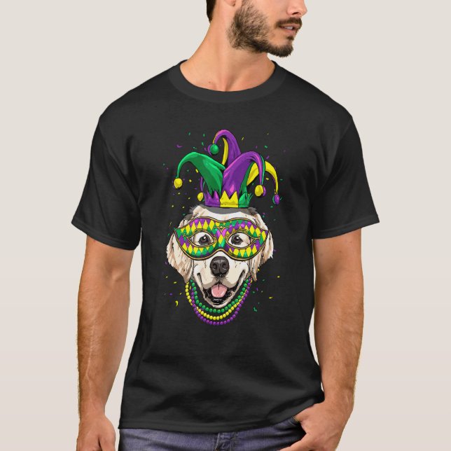 T-shirt Mardi Gras Dog Carnival Golden Retriever Jester Do (Devant)