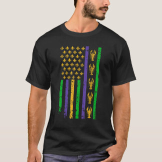 T-shirt Mardi Gras Flag - golden purple green crawfish (C)
