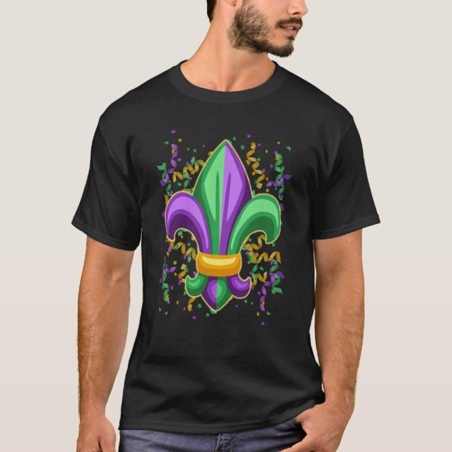 T-shirt Mardi Gras Fleur De Lis Confetti Beads For Men Wom (Devant)