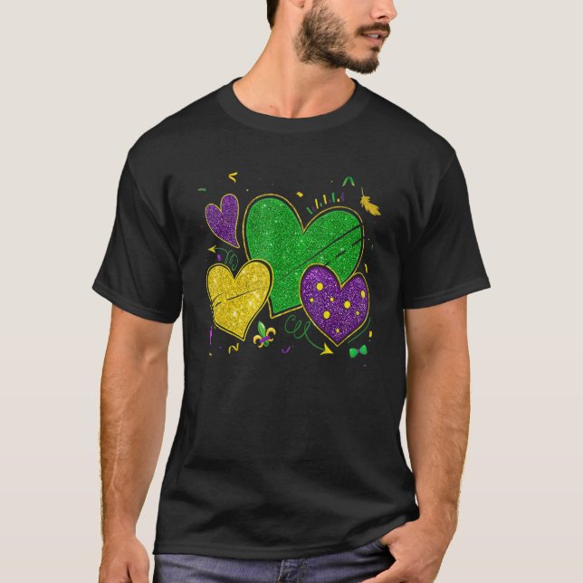 T-shirt Mardi Gras Hearts Love Mardi Gras Women Men Costum (Devant)