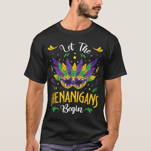 T-shirt Mardi Gras Masque & Perles Laisser Les Shenanigans (Devant)