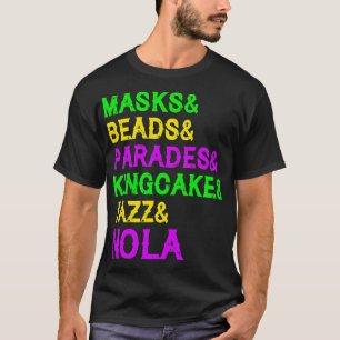 T-shirt Mardi Gras Masques Perles Parade de Jazz King Cake