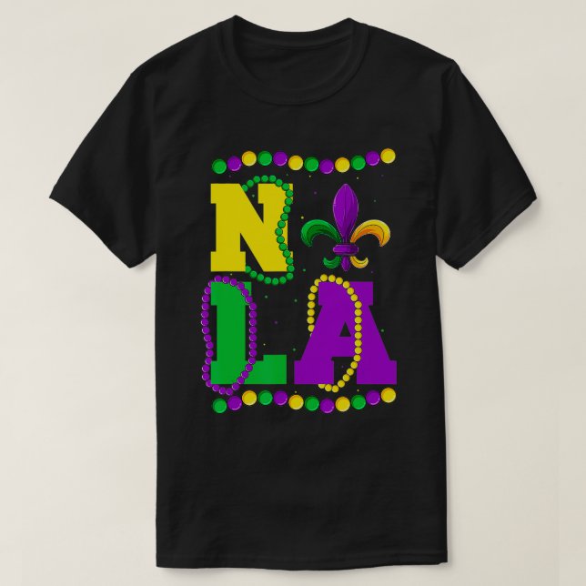 T-shirt Mardi Gras Nola FleurDeLys & Beads Apparel, Men Wo (Design devant)